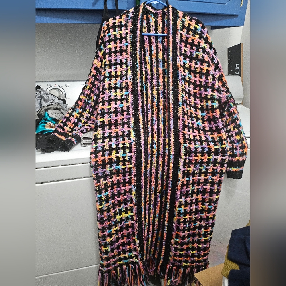 Multicolor Knit Cardigan with Fringe